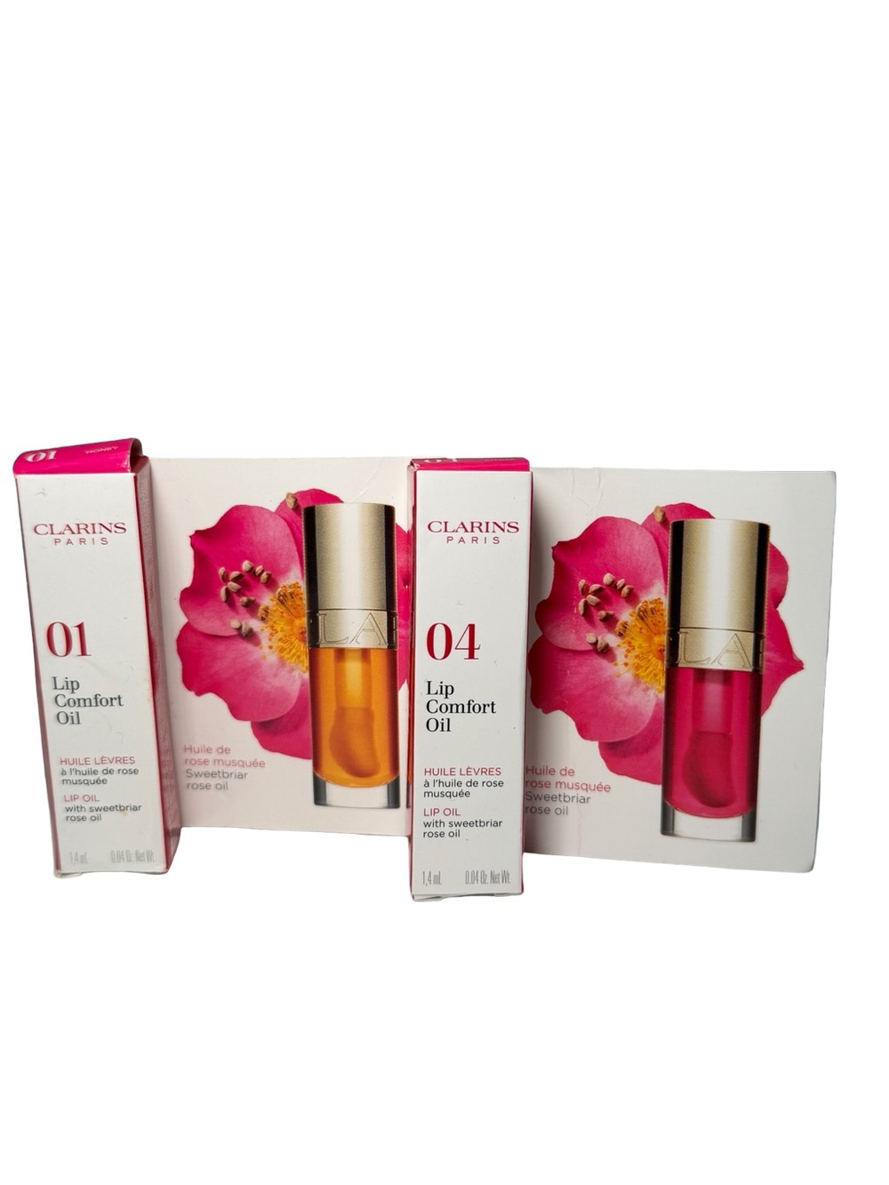 Clarins Lip Comfort Oil Duo — Clear (01) & Rose (04)